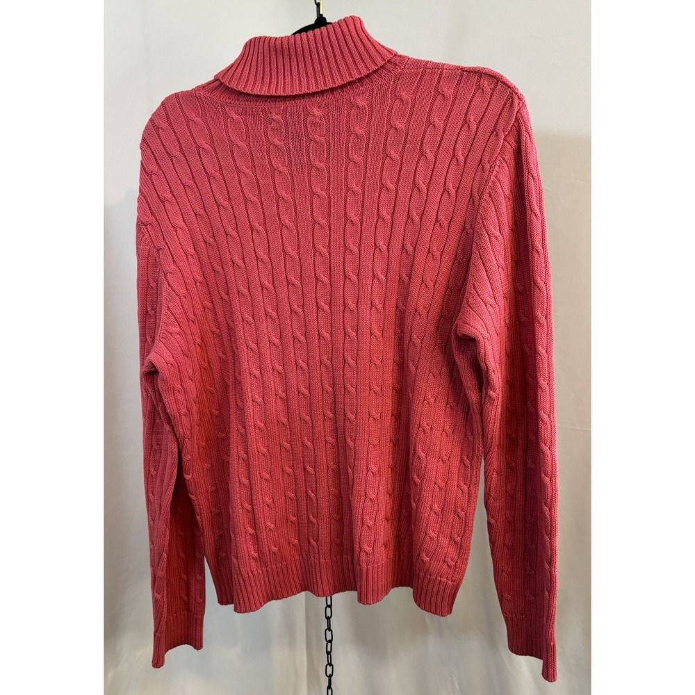 XL Turtleneck Coral Sweater Ribbed Cable  Knit Mercerized Cotton Light Academia - Picture 2 of 6